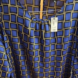 THE LIMITED Blue/Gold/black Square Print Polyester Top - Women's XL **NEW**